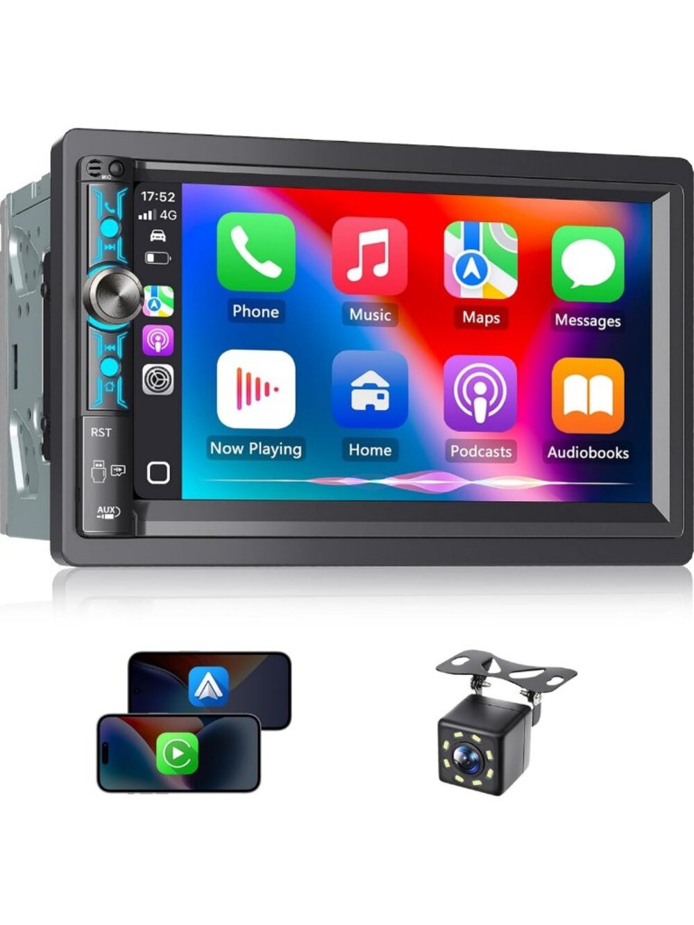 7” Double Din Car Stereo - Wireless Apple Carplay, Android Auto, Bluetooth